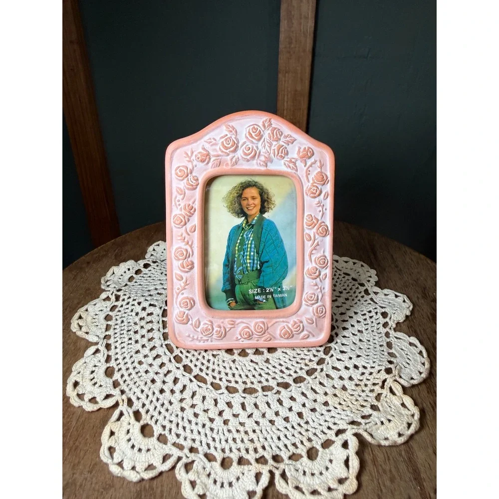 Vintage TerraCotta Whitewashed Rose Frame Pink Cottage Shabby Chic 2.5x3.5 Photo